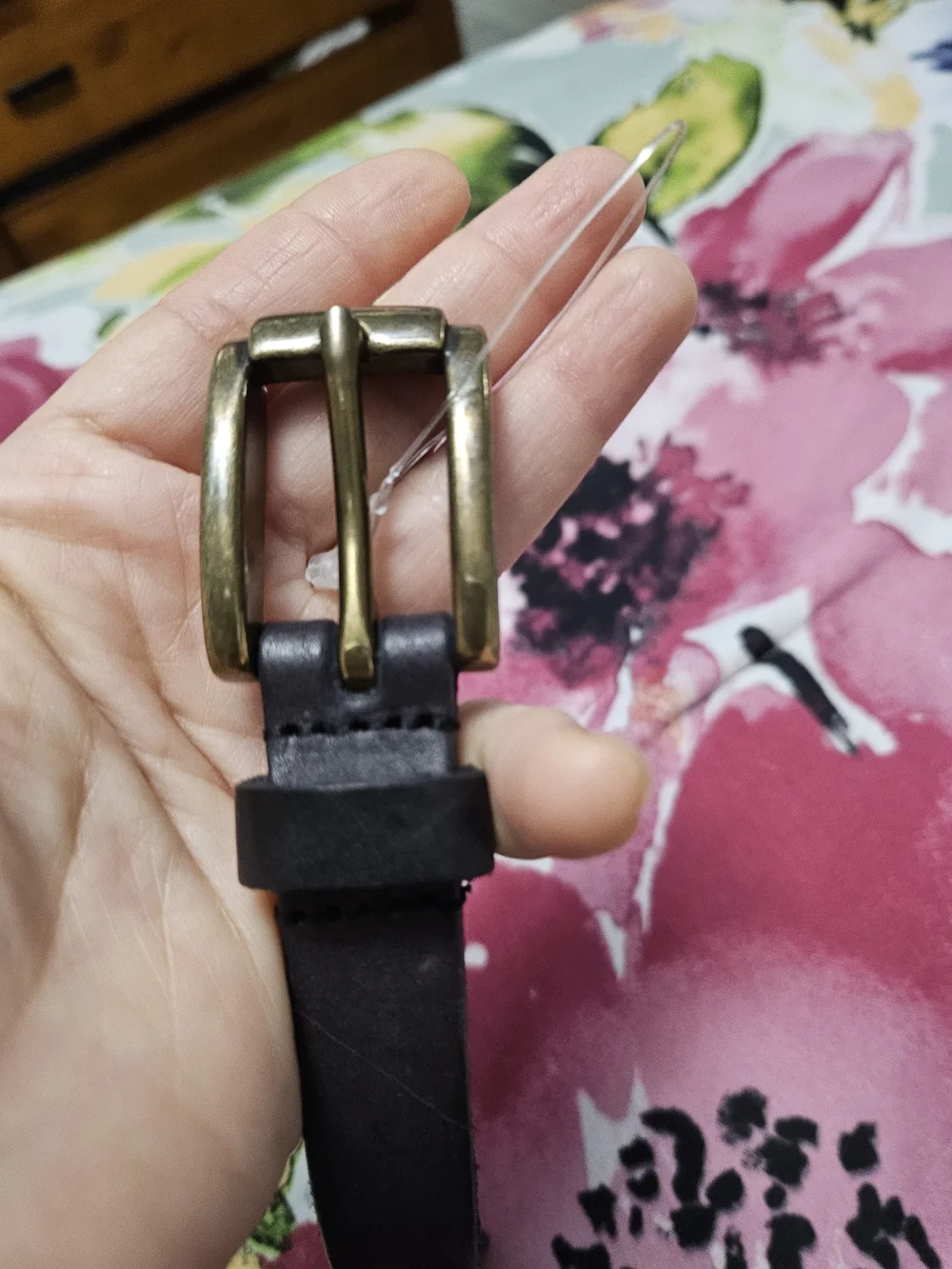 Minimalist Black Leather Belt with Gold-Tone Buckle